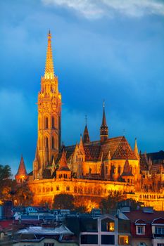 Matthias church in Budapest, Hungary at night