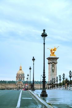 Les Invalides building in Paris ar sunrise