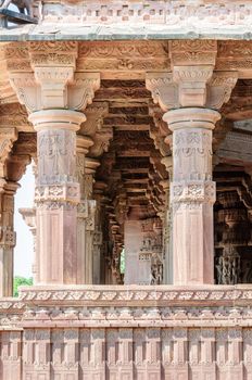 Ancient rock curved temples of Hindu Gods and godess at Mandor garden, Jodhpur, Rajasthan, India