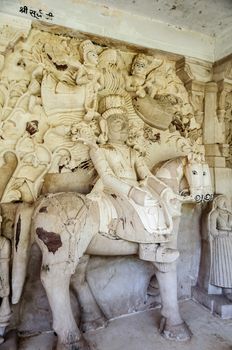 Ancient stone curved sculptures of Hindu God Lord Surya, Sun god
