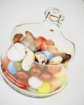 Various Colored Gum and Hard Candies in Glass Jar with Lid closeup. Retro Styled