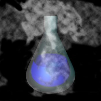 Bottle with mysterious fluid smoking, 3d render