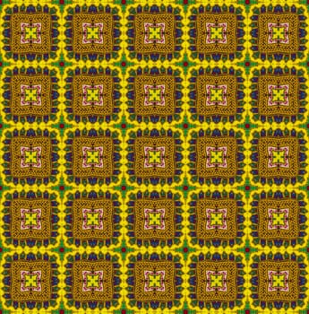 Ethnic pattern in yellow tones.Abstract kaleidoscope fabric design. 