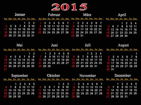 simple calendar for 2015 year on the black background