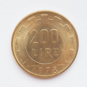 Old Italian liras coins now withdrawn and replaced by Euro