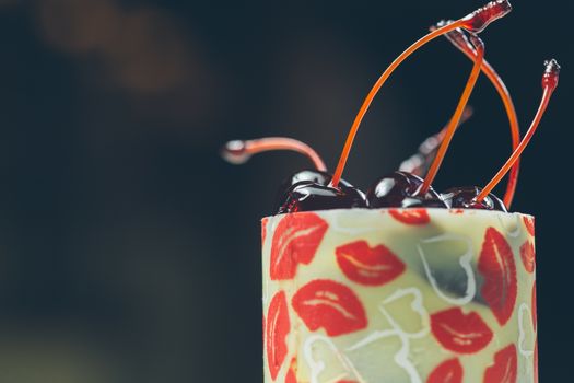 vanilla dessert with cherry confiture. Warm colors. Shallow dof. 