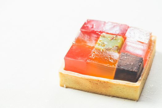 Colorful jelly dessert. Warm colors. Shallow dof. 