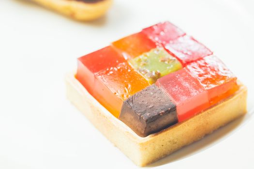 Colorful jelly dessert. Warm colors. Shallow dof. 