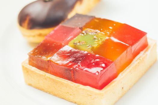 Colorful jelly dessert. Warm colors. Shallow dof. 