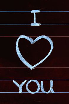 I Love You. Handwritten message on a chalkboard