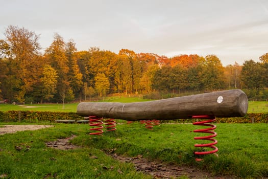 Walking beam as foreground element in this colorful autumn landscape