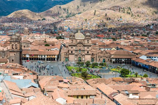 aerial view of the Plaza de Armas of Cuzco city in the peruvian Andes Peru