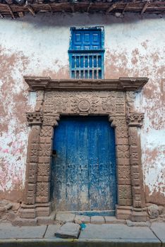 ancient door in the peruvian Andes at Moray in Cuzco Peru