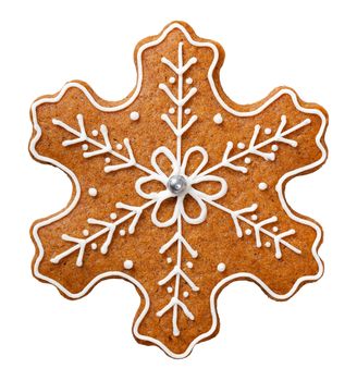 Gingerbread cookie for Christmas isolated on white background. Star shape cookie