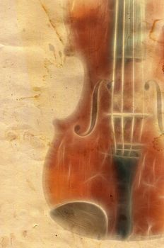 grunge music backgrouns - old violin on grunge paper