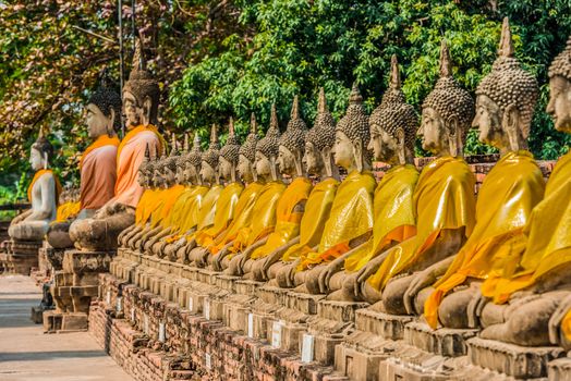 aligned buddha statues at Wat Yai Chai Mongkhon Ayutthaya Bangkok Thailand