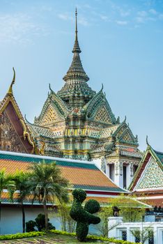 decorated chedi rooftop Wat Pho temple Bangkok Thailand