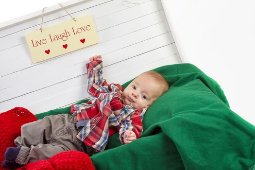 christmas baby boy  in white gift box