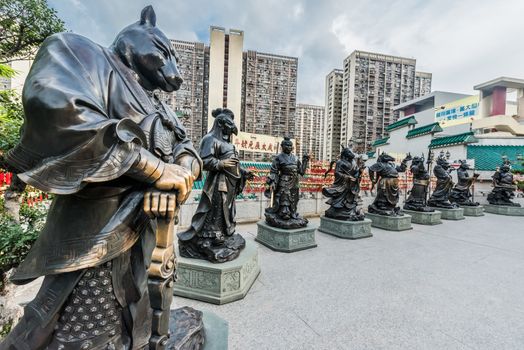 Chinese Zodiac statues at Sik Sik Yuen Wong Tai Sin Temple Kowloon in Hong Kong