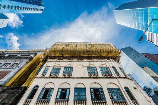 bamboo scaffolds in a construction at Soho streets in Central in Hong Kong