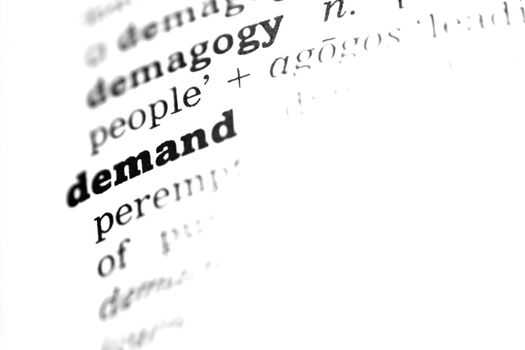 Demand Dictionary definition single word with soft focus