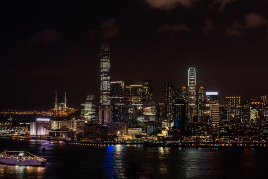 cityscape at night on Tsim Sha Tsui in Hong Kong