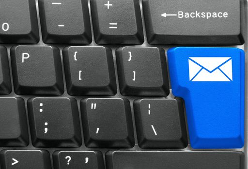 Close-up of Computer keyboard,  with blue Mail key