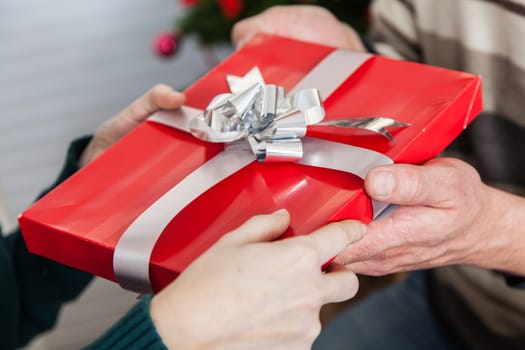 35-40, box, celebrate, celebration, christmas, clause, closeup, december, decorated, decoration, father, female, festive, finger, gift, give, giving, hand, hands, hold, holding, horizontal, model, old, package, palm, present, property, red, release, small, surprise, thumb, tradition, traditional, two, white, woman, xmas, years