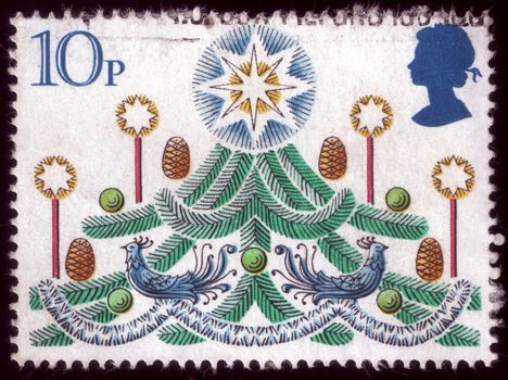UK postage stamp. Christmas tree picture. Uploaded in 2014