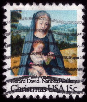 Virgin Mary with baby Jesus, painting by Gerard David. Christmas postage stamp, uploaded in 2014