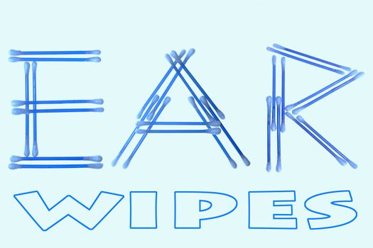 word 'Ear' written using cotton ear cleaning buds. Isolated on black