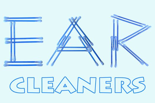 word 'Ear' written using cotton ear cleaning buds. Isolated on black