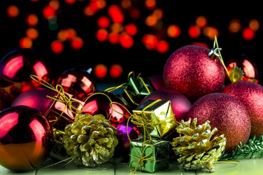 Christmas Decorations present with blurred light on background
