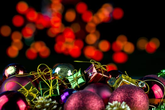 Christmas Decorations present with blurred light on background