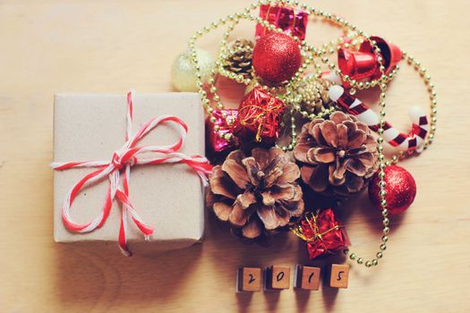 Gift box and christmas ornament with retro filter effect