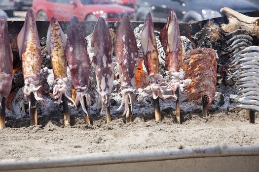 spanish typical sardines espeto cooking in Malaga