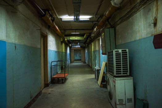 Dark corridor, soviet style, mysterious and dangerous place