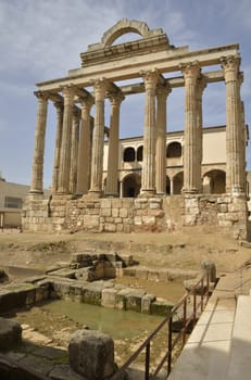 Roman Temple of Diana in Merida, Extremadura, Spain. 