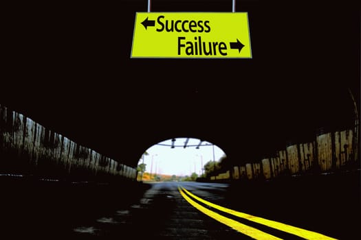 A Notice Board On A National Highway tunnel  Showing Success Failure, Concept