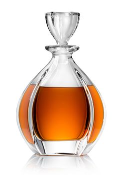 Carafe with whiskey isolated on a white background
