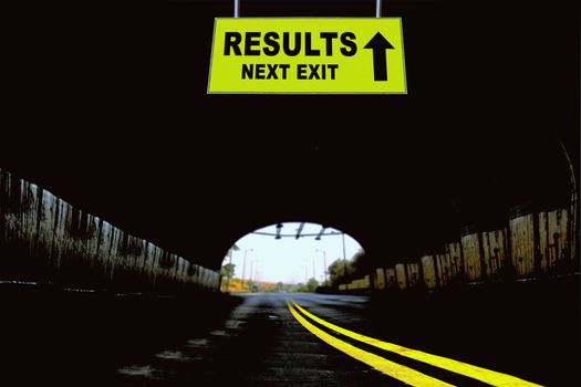 A Notice Board On A National Highway tunnel  Showing Results Next Exit Concept