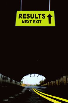 A Notice Board On A National Highway tunnel  Showing Results Next Exit Concept