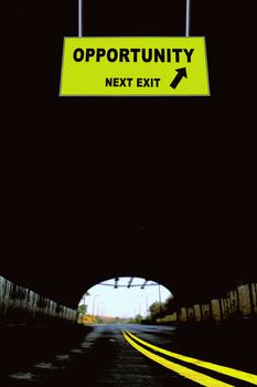 A Notice Board On A National Highway tunnel  Showing Opportunity Next Exit Concept