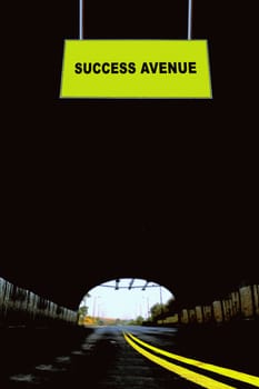 A Notice Board On A National Highway tunnel  Showing Success Avenue, Concept