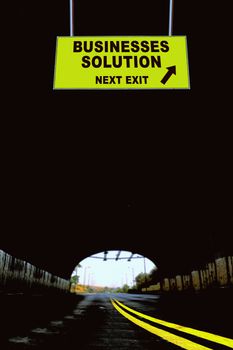 A Notice Board On A National Highway tunnel  Showing Solution Next Exit Concept