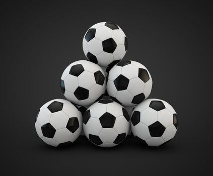 3d render of ten soccer balls faced pyramid