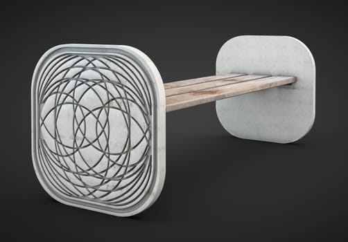 3d render of bench made marble and wood on a dark background