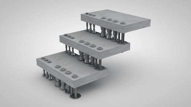 3d render of mounting(fastening) the stairs isolated on a grey background
