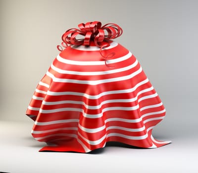 round gift covered with red and white striped cloth