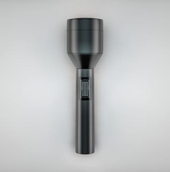 Beautiful HDR image flashlight lying on white background.